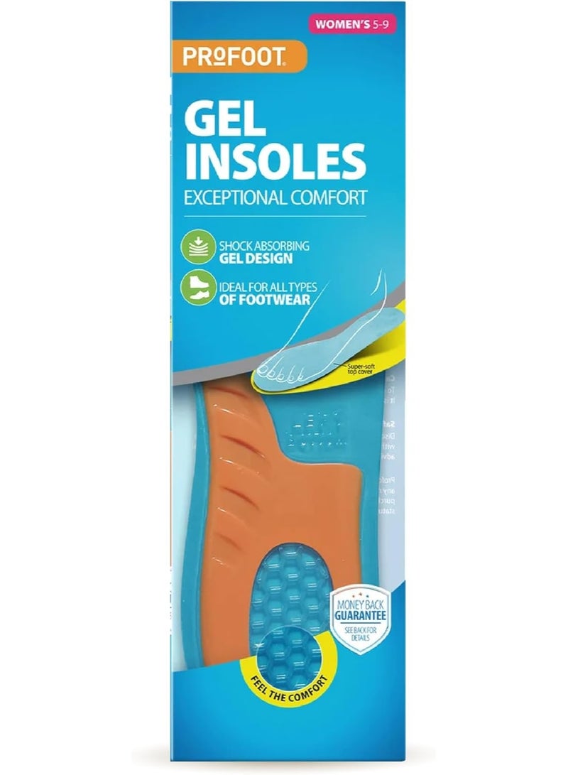 ProFoot Gel Insoles For Women Exceptional Comfort & Shock Absorption Super-Soft Top Cover 5-9 Size - Image 1